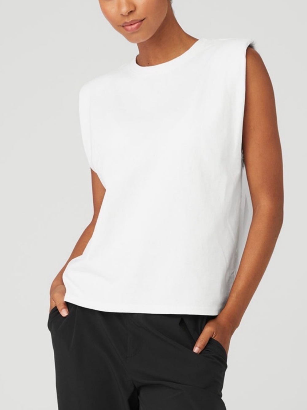 Alo Headliner Shoulder Pad Sleeveless Tee in White